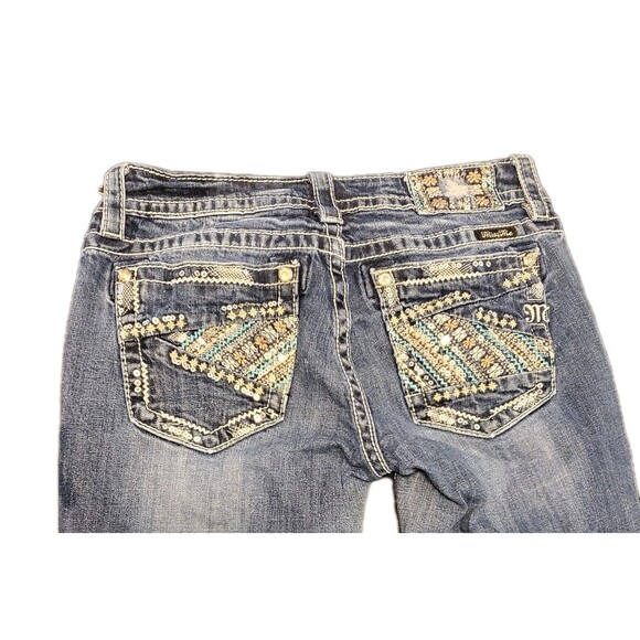 Miss Me Womens Sz 28 Low Rise Boot Cut Sequin Jeans Bling Y2K Distressed Faded - Picture 1 of 11